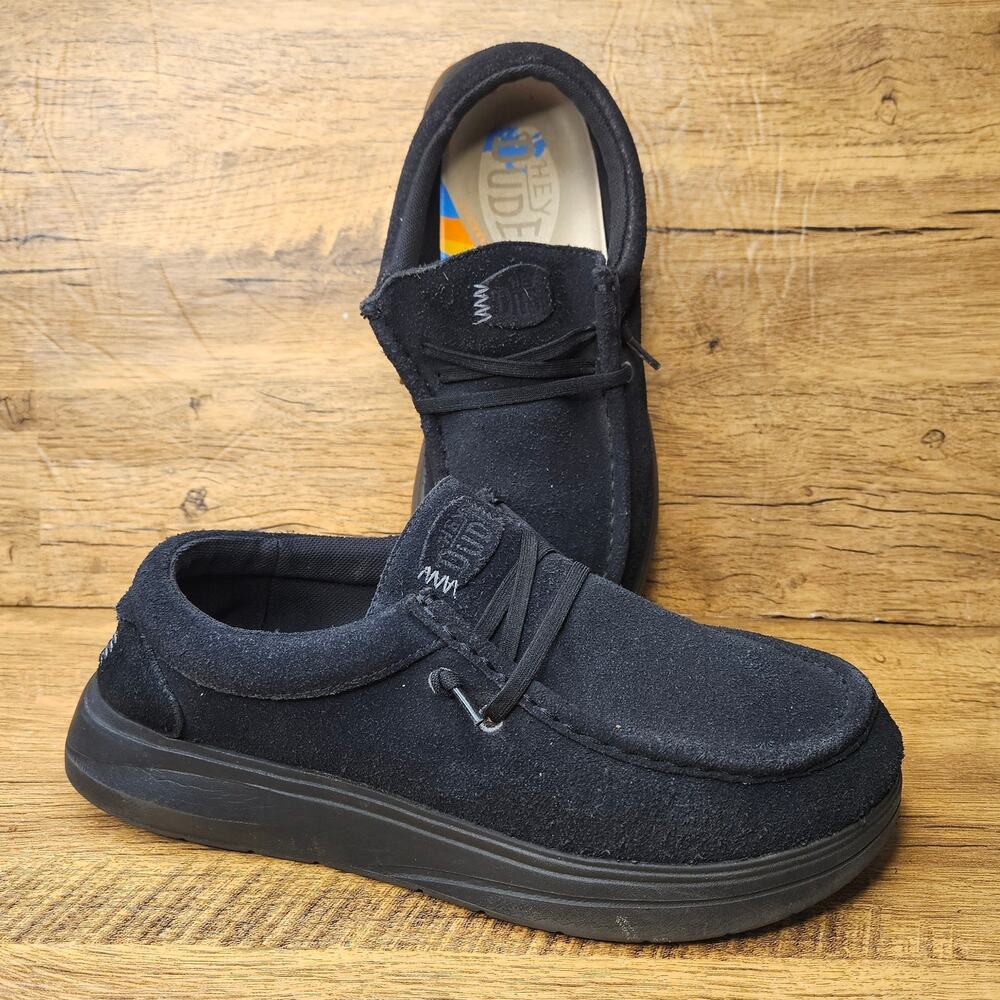 Hey Dude Wally Black Suede slip on loafers size 9